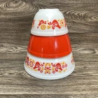 Pyrex Vintage Friendship Pattern 403 402 401 Mixing Bowl Red Orange Birds Flower
