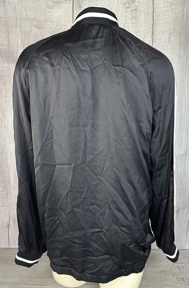 Вышитый Tiger куртка H & M разделенный черный атласный Bomber полный молнии пальто размер 12 - Изображение 3 из 4