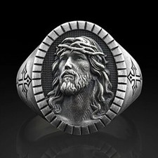 Silver plated Christian Rings Jesus Head Ring For Men Vintage Jesus Signet Ring