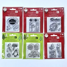 Studio G Clear Stamp CHRISTMAS WINTER 6 Pk Lot Santa Snow Penguin Unmounted New