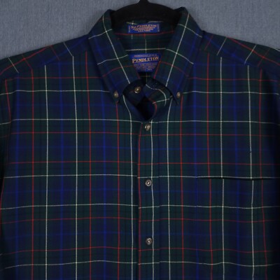 Sir Pendleton Shirt Mens Medium Blue Hunting Tartan Wool Long Sleeve Button Up