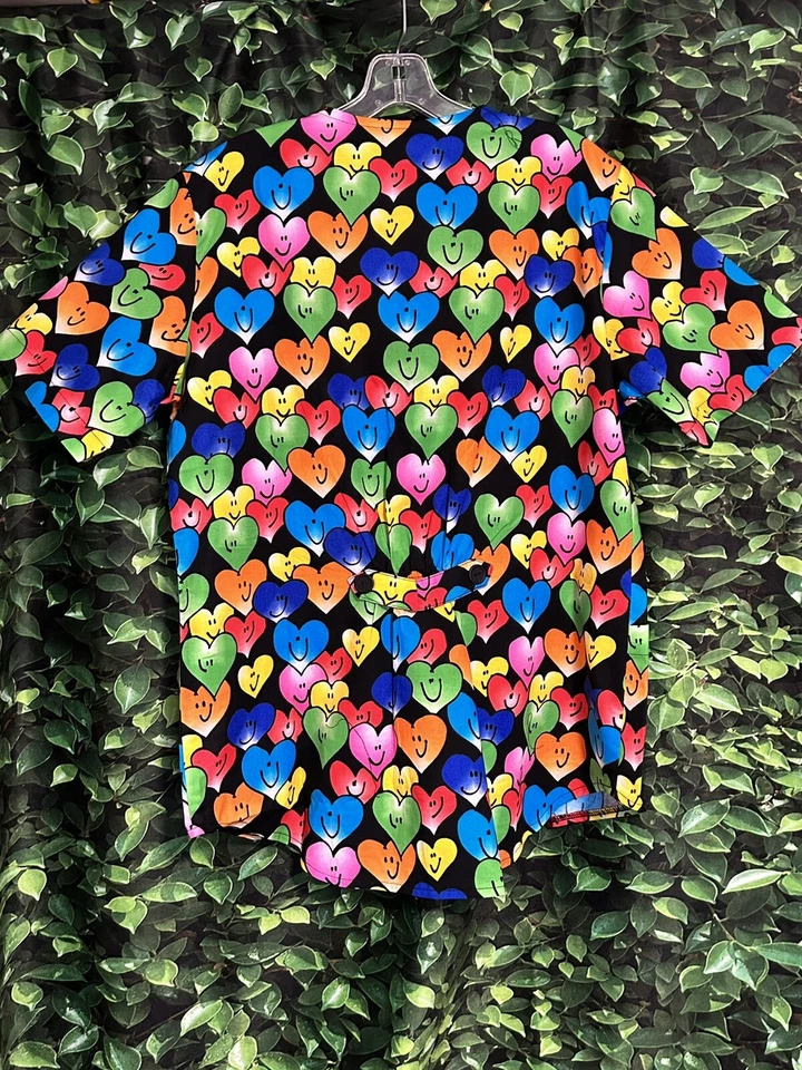 Blusa Médica Happy Hearts Holiday Negra Melocotones Marca Mujer Mediana Nueva Foto 2 de 4