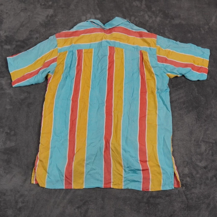 Camisa masculina de seda Genelli grande azul-petróleo vermelha amarela Miami South Beach coquetéis festa - Imagem 2 de 4