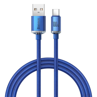 Baseus Crystal Shine USB-C Kabel 100W Schnellladen 1,2m Blau