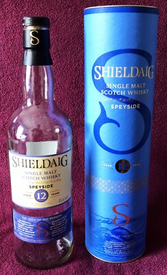 Shieldaig 12 Years Speyside Single Malt Scotch Whisky Bottle Empty & Tube 750 ml