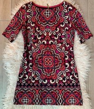 ELIZA J Size 2 Navy Pink Half Sleeve Geometric Shift Dress Zipper Career Design