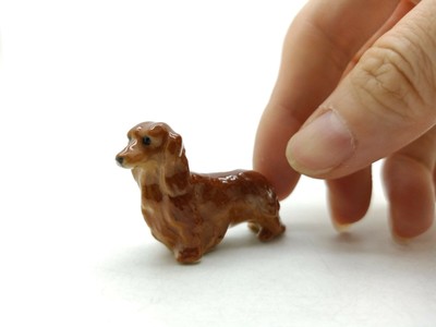 Brown Dachshund Dog Ceramic Figurine Animal Long Haired Miniature