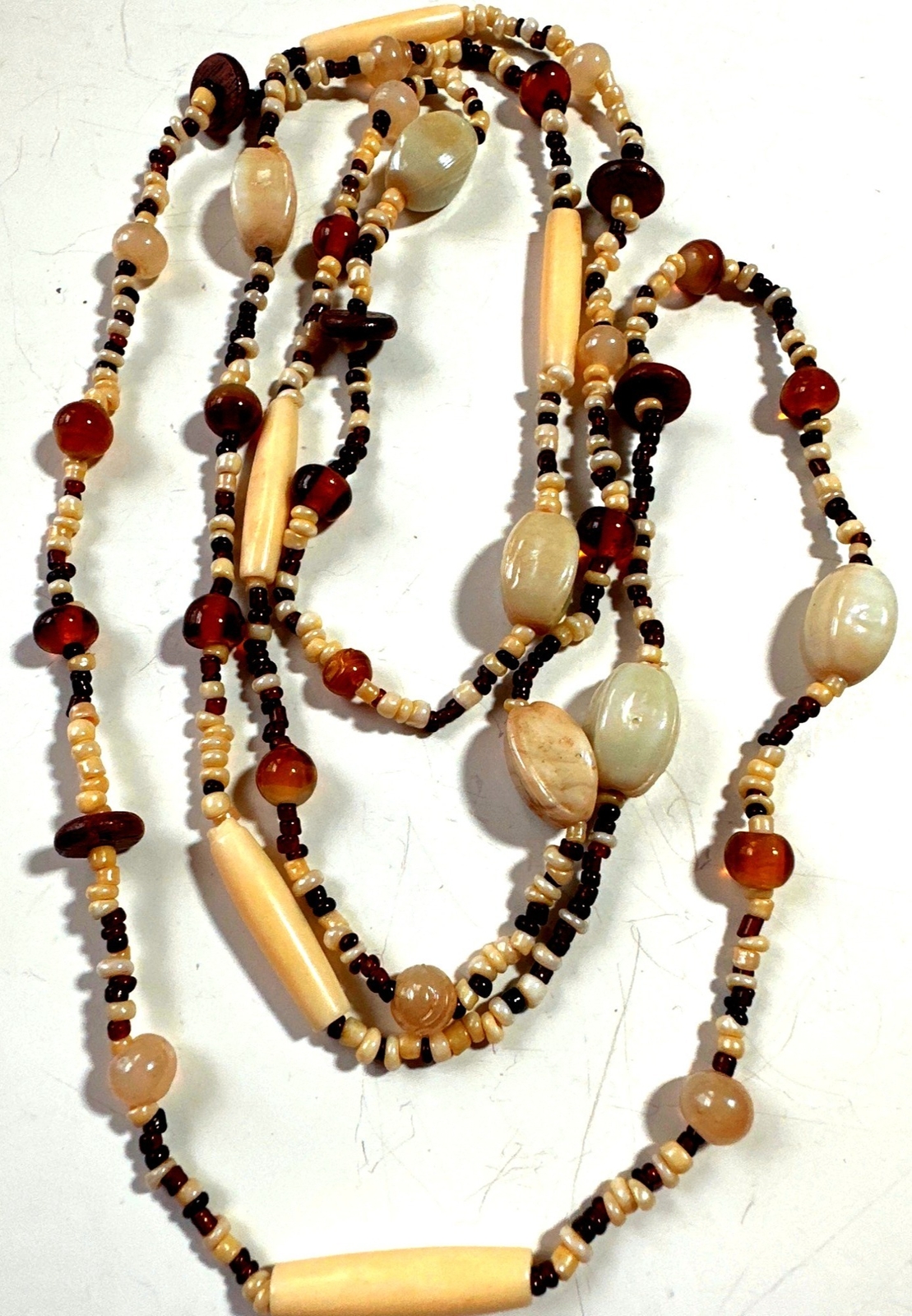 Extra Long Statement Boho Glass Bead Necklace Bro… - image 1