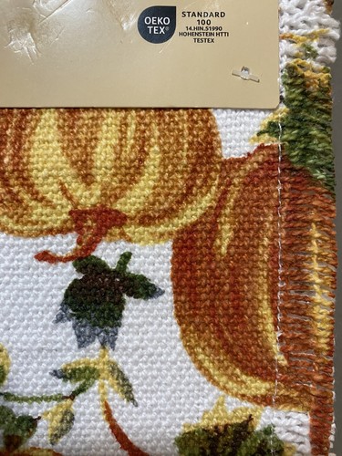 NWT Martha Stewart Table Runner Size 14" x 72" Fringe Fall Pumkin Orange Green - Picture 8 of 10