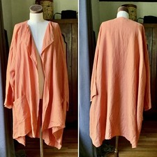 Rare Eskandar Smaller Front Larger Back Umber Jacket Coat Long Plus Sz 1 Linen