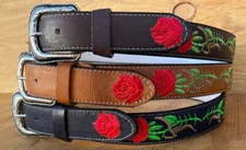 WOMEN'S WESTERN LEATHER BELT, COWGIRL RODEO FLORAL EMBROIDERED LEATHER BELT