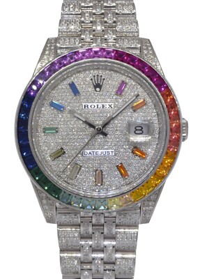 Iced Out Rainbow Watch Artificial Diamonds Round 40mm Rainbow