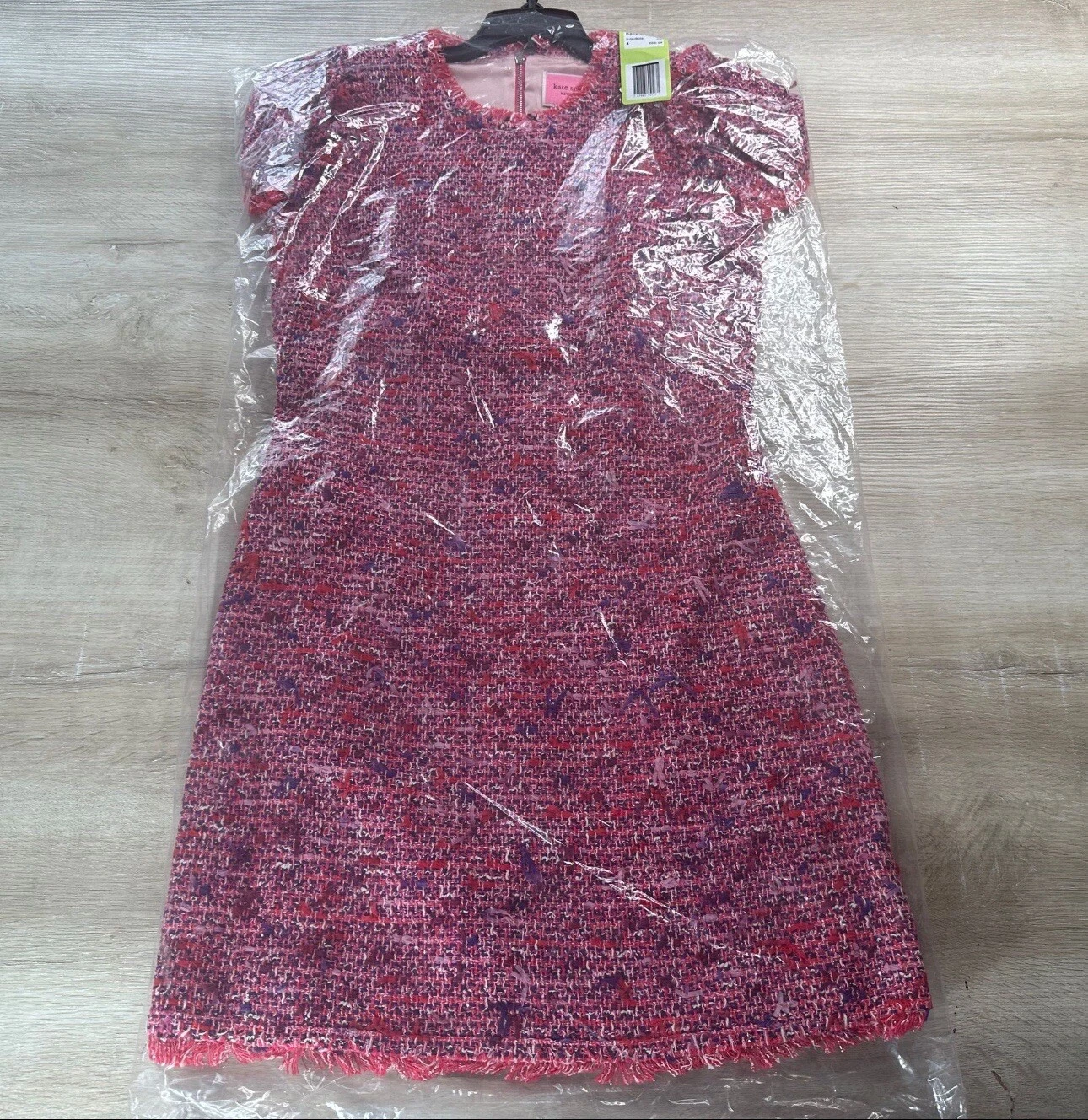 ABITO DA DONNA KATE SPADE NEW YORK NUOVO CON ETICHETTE IN TWEED ROSA 6 BACCHE BLITZ MANICA FLUTTER