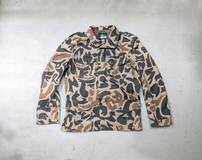 Stussy Camouflage Jacket Men Medium Green Coat Cotton Military
