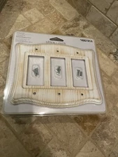 (5) allen + roth 3-Gang Avignon Weathered White Finish Wood Indoor Wall Plate