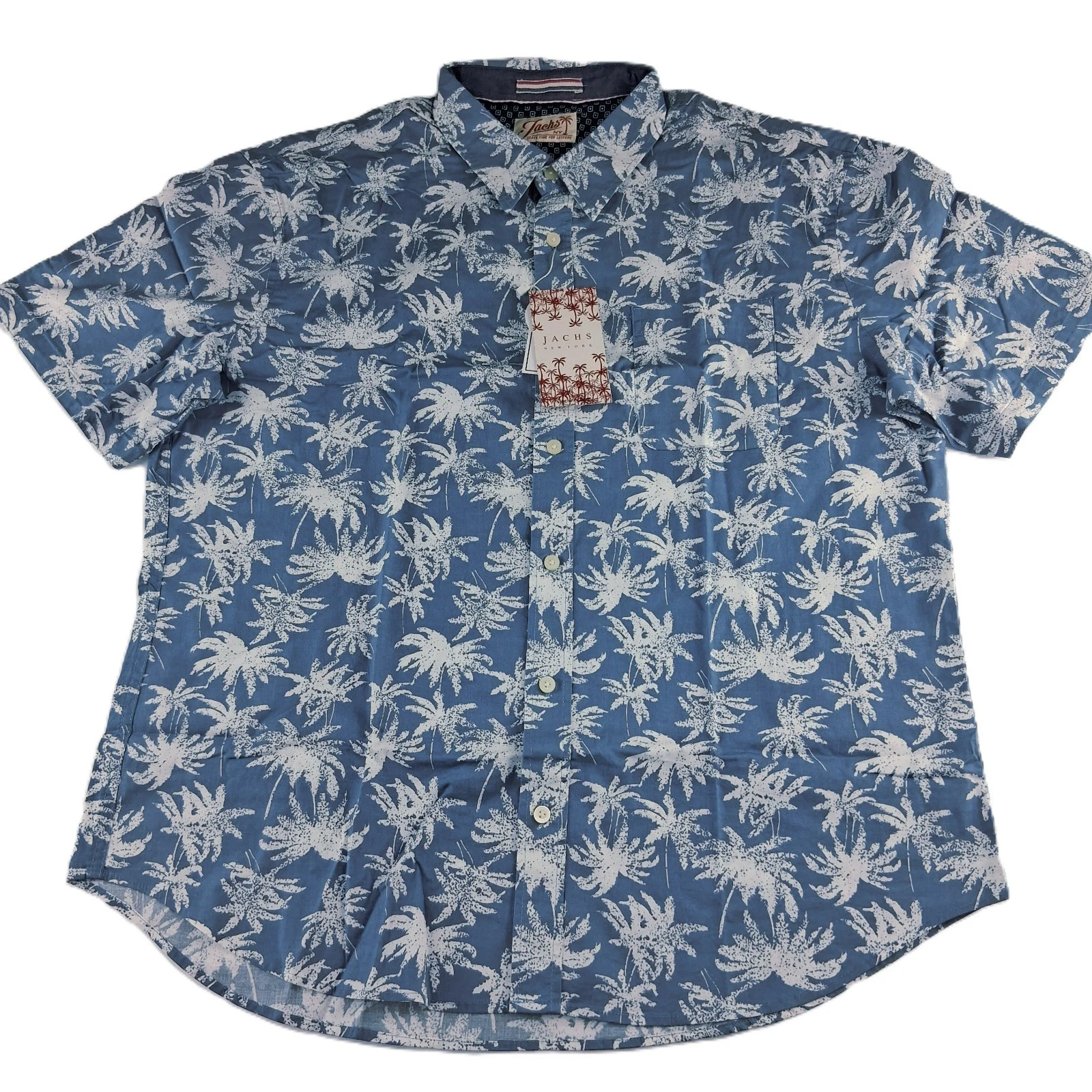 Jachs Button Front Short Sleeve Shirt Men's Size XL Blue Palm Trees