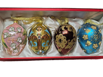 JOAN RIVERS CHRISTMAS ORNAMENTS Russian Faberge Inspired Box Set of 4