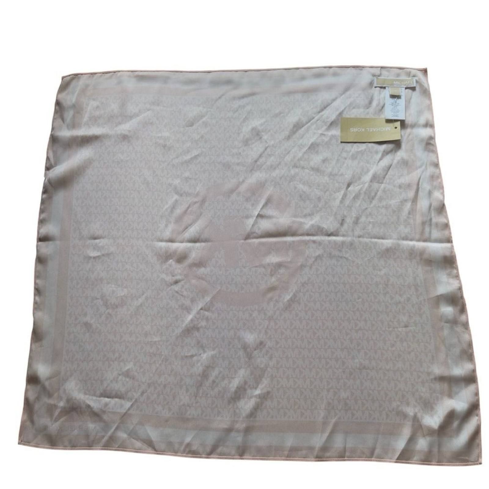 Michael Kors Powder Blush Logo Monogram Square Scarf Wrap Pink Beige OS NWT thumbnail 2