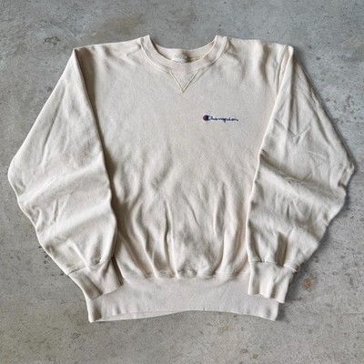 Vintage 90s Champion Reverse Weave Cream Blank Crewneck Essential Size Medium