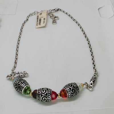 BRIGHTON Ayu Rainbow Multi Colors Crystal Silver Plated Scroll Necklace NWT 