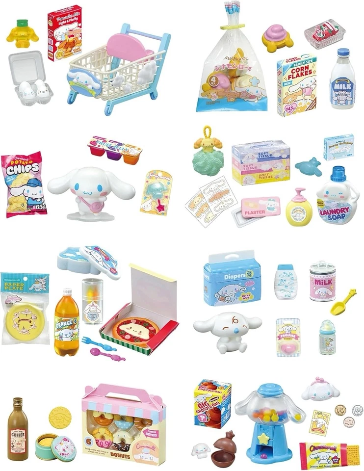 Juego completo de 8 piezas Re-Ment Cinnamoroll Market Sanrio mini coleccionables Japón Foto 2 de 4