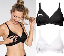 Naturana Nursing Bra Cotton Maternity Breast Feeding Drop Cup - Black White
