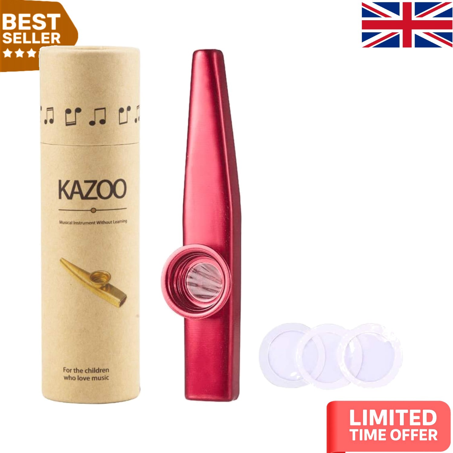 Portable Red Kazoo with 3 Membranes -  Aluminum Instrument for All Ages