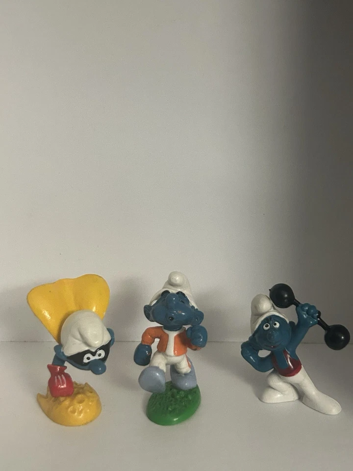 Lot Of 3 Rare Smurfs Jogging Superman Barbell Figure Vintage - Image 2 of 4