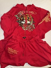 Ed Hardy Graphic Size 1X Zip Up Print Tracksuit Red Set Tiger