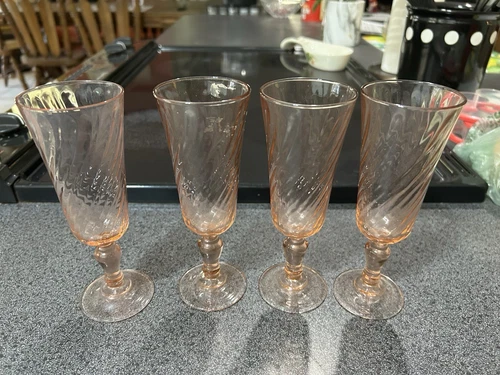 Set of Four (4) Pink Depression Liquor Champagne Flute Glasses
