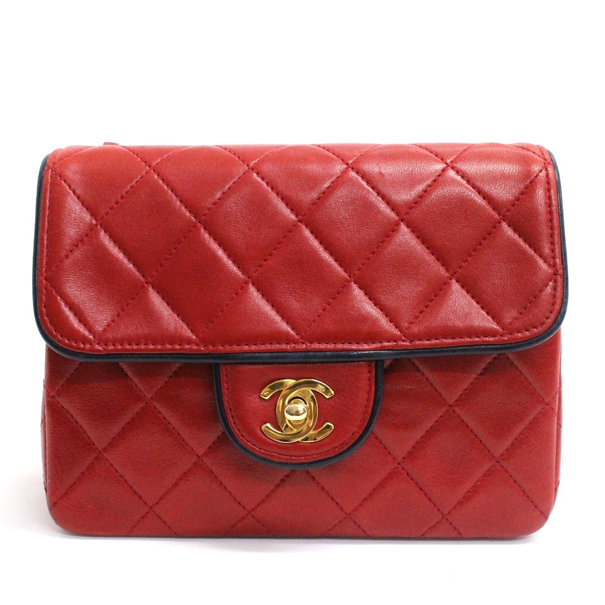 CHANEL Matelasse Lamb Skin Red Mini Flap Chain Shoulder Bag #2815