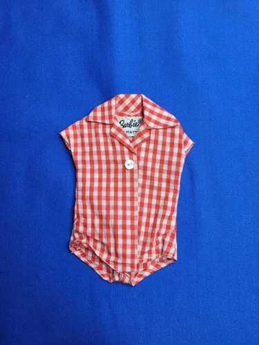 VINTAGE BARBIE PICNIC SET SHIRT 967 BODY SUIT RED WHITE GINGHAM BLOUSE