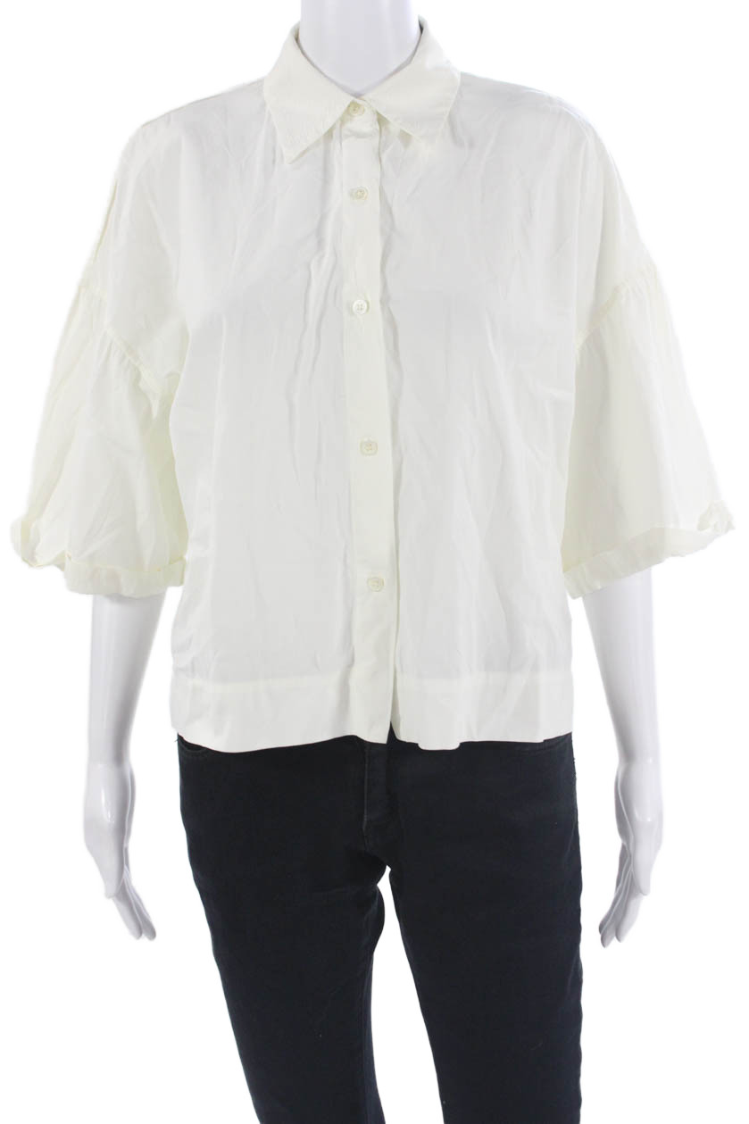 Theory Womens Basic White Button-Up Collared 3/4 … - image 1