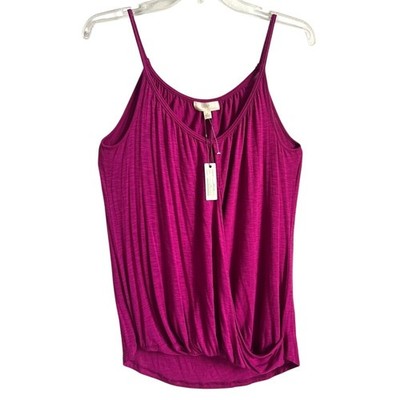 Cupio Blush Sleeveless V Neck Faux Wrap Tank Top Womens Small Fuchsia Pink NWT