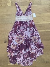 Free People Floral boho High-Low V-Neck Summer Dress in Plum women’s 6 NWT