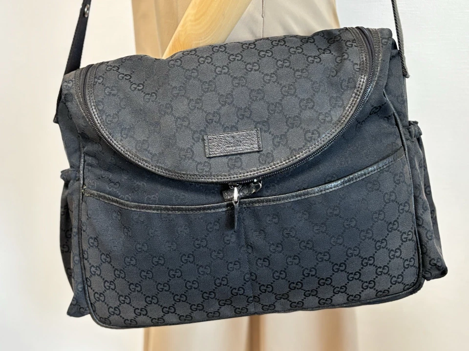 GUCCI GG Diaper Shoulder Tote Bag Black Canvas Baby Travel [With Demo Video] - Image 3 of 4