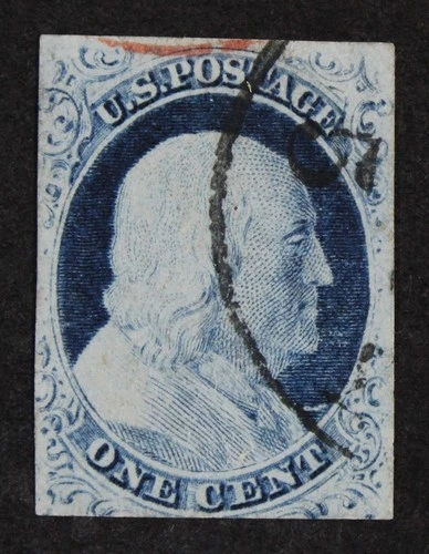 CKStamps: US Stamps Collection Scott#9 1c Franklin Used Signed