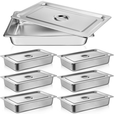 Dandat 6 Pack Full Size Steam Table Pans Deep Hotel Pan with Lid Stainless Steel