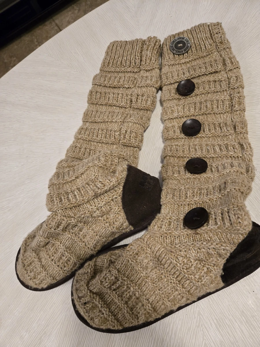RARE MUK LUKS Knee High Knit Sweater Slipper Sock Boots Tan  MUK Luks tan brown knee high knit sweater slipper boots Y2K main image 0