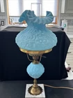 Vintage Fenton Light Blue Satin Poppy Gone With The Wind Lamp 21" Tall