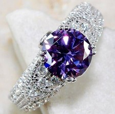 3CT Amethyst  White Topaz 925 Solid Sterling Silver Ring Sz 6 UB4-3