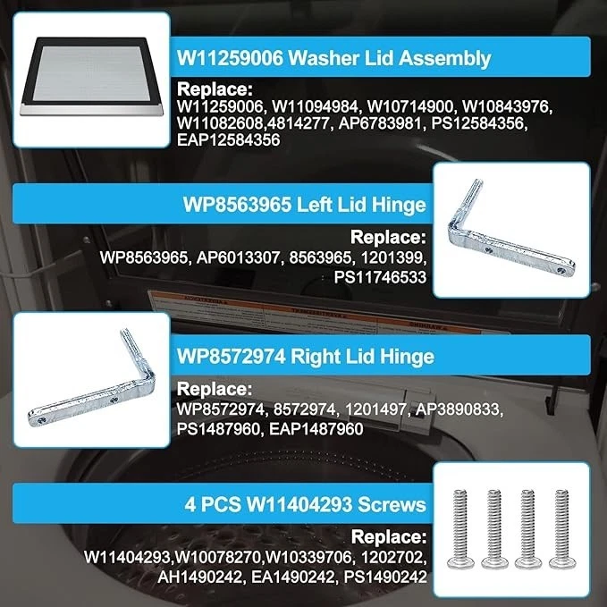 Conjunto de tapa de lavadora W11259006 mejorado para lavadora Whirlpool Maytag Foto 2 de 4