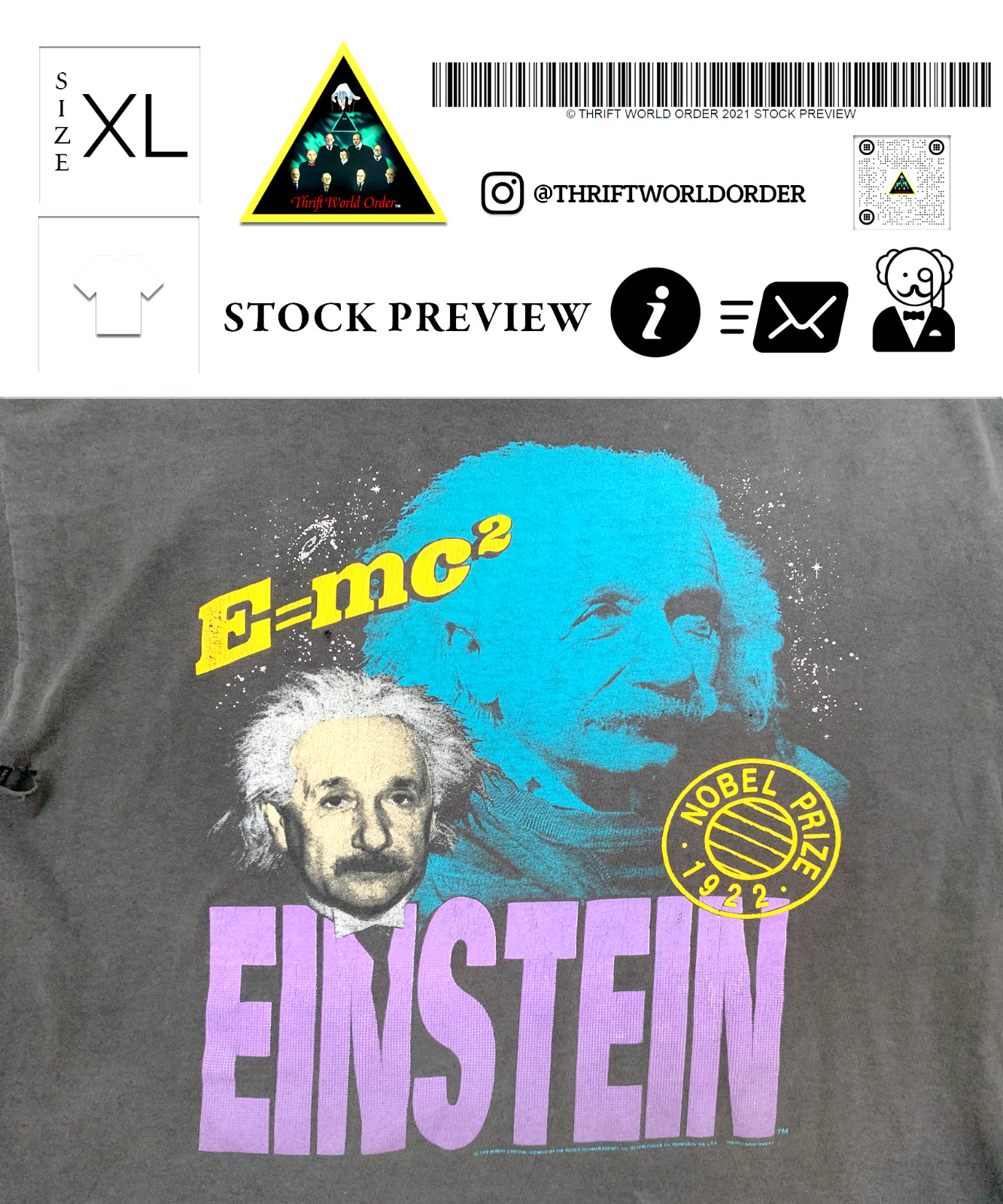 👴🏻🧬🥼 🌎 Vintage 1993 Albert Einstein RAP TEE PROMO • XL 🧪🥽 • RARE 💫 image 2