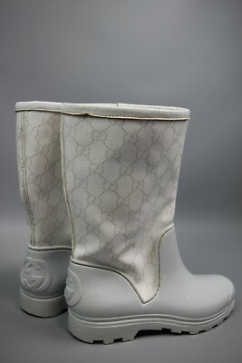 GUCCI GG White Monogram faux fur rubber Boots Size 36 / US5