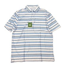 Hickey Freeman Men's White/Blue Striped Performance Short Sleeve Polo Shirt