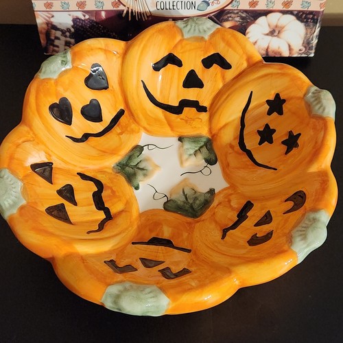 World Bazaar Halloween Ceramic Pumpkin 9" Candy Dish