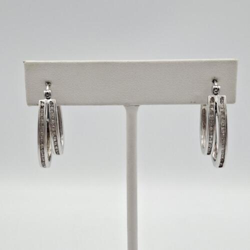 925 Sterling Silver Round Diamond Accent Oval Double Hoop Illusion Earrings
