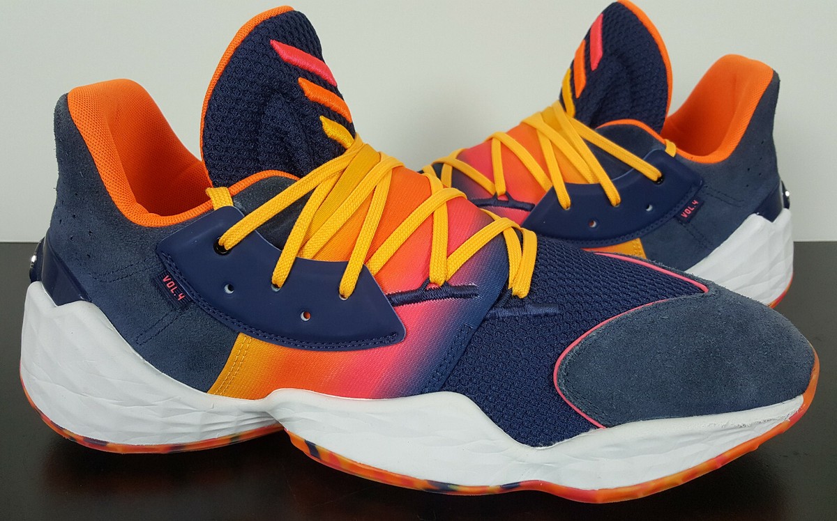 ADIDAS JAMES HARDEN VOL 4 PATRICK BEVERLY WORN INDIGO BLUE ORANGE