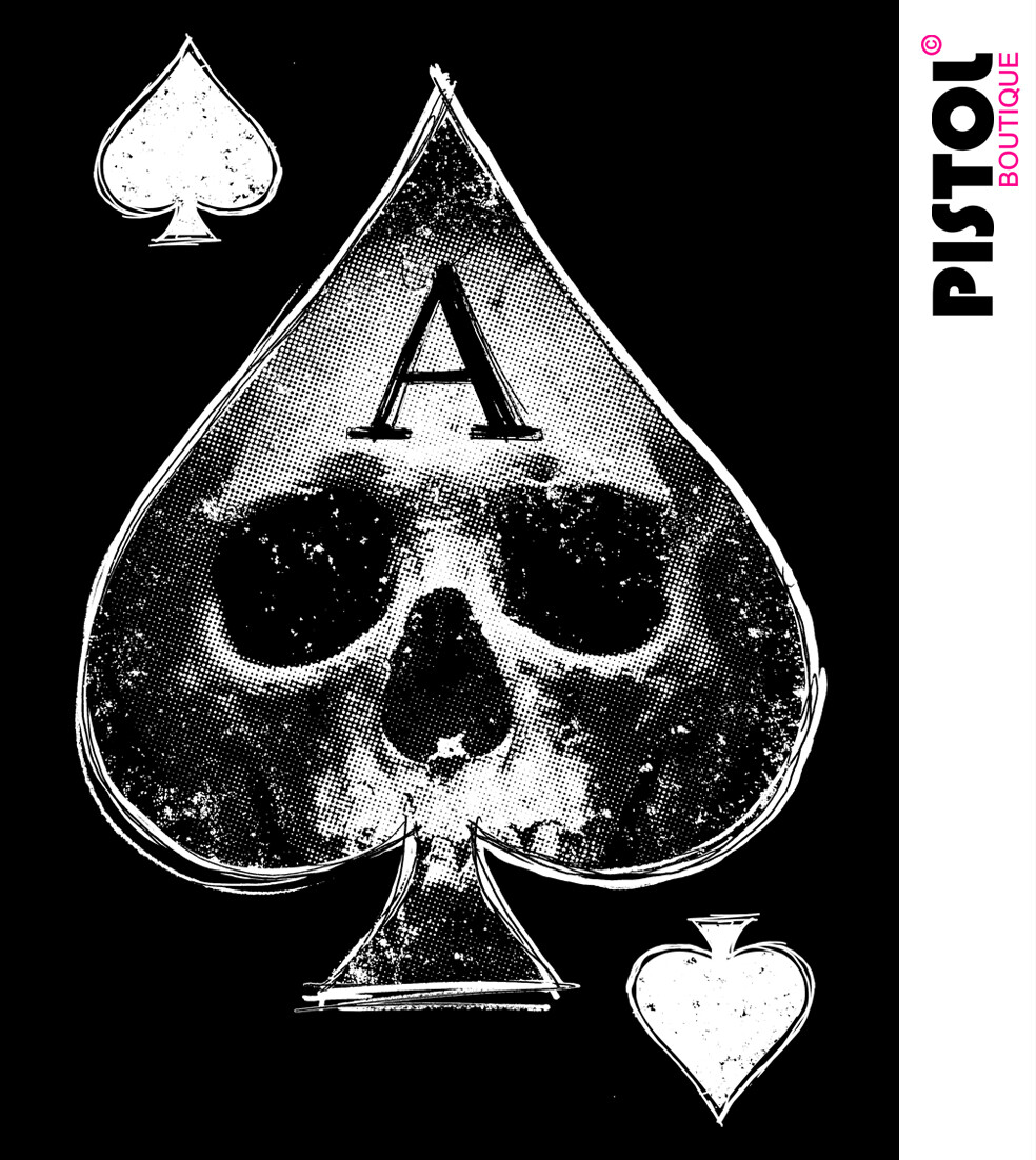 Pistol Boutique Men's Fitted Black Round Scoop Neck ACE OF SPADES SKULL T-shirt