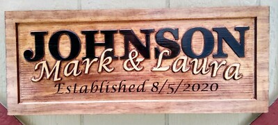 Personalized Family Last Name Sign Custom Carved Wood Plaque Wedding Gift SL103